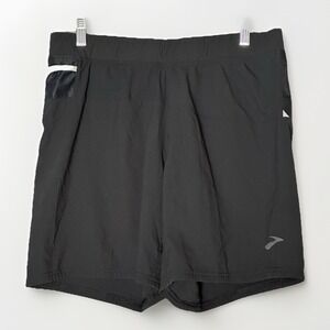 Brooks Running Shorts Mens Large Black Lined Athletic Gym Training